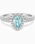 Classic Pear Aquamarine Halo Ring in Sterling Silver - Irosk Australia
