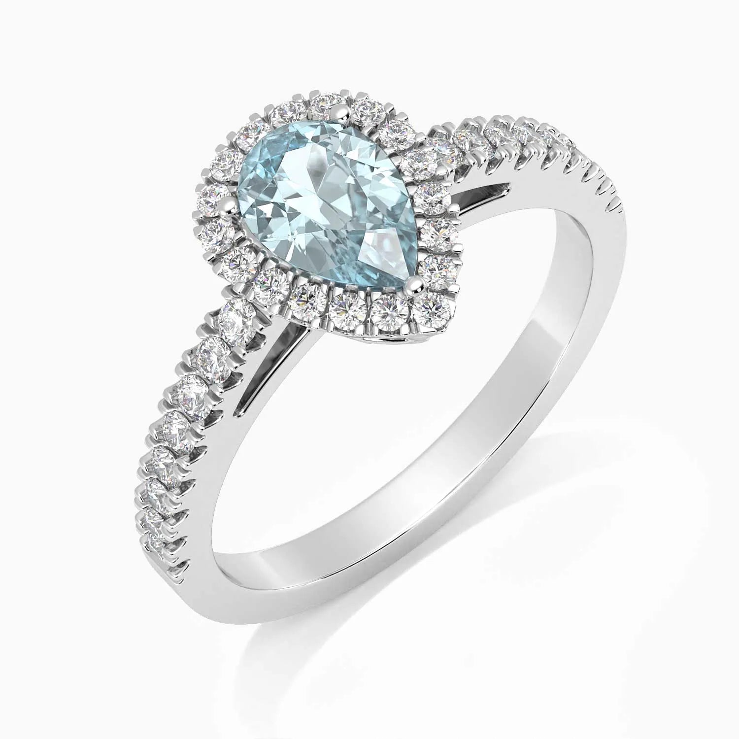 Classic Pear Aquamarine Halo Ring in Sterling Silver - Irosk Australia