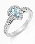 Classic Pear Aquamarine Halo Ring in Sterling Silver - Irosk Australia