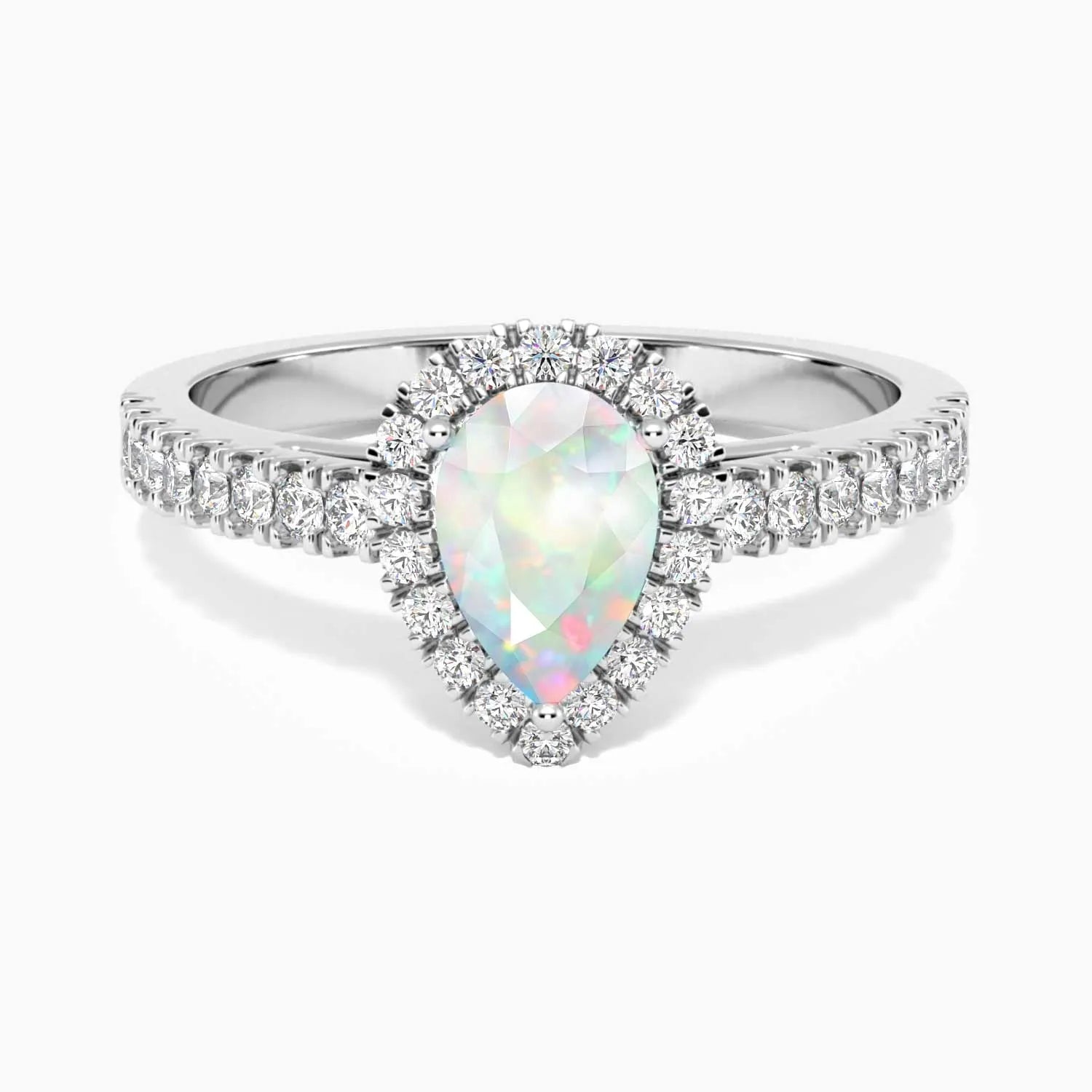 Pear Shape Halo Silver Opal Ring by Irosk 