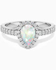 Pear Shape Halo Silver Opal Ring by Irosk 