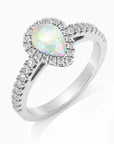 side view of pear shape silver opal ring