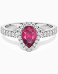 Classic Pear Ruby Halo Ring in Sterling Silver - Irosk Australia