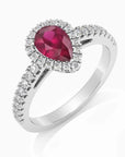 Classic Pear Ruby Halo Ring in Sterling Silver - Irosk Australia