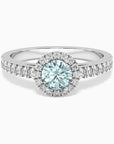 Classic Round Aquamarine Halo Ring in Sterling Silver - Irosk Australia
