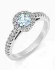 Classic Round Aquamarine Halo Ring in Sterling Silver - Irosk Australia