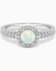 Round Shape Halo Opal Ring in 925 Silver