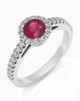 Classic Round Ruby Halo Ring in Sterling Silver - Irosk Australia