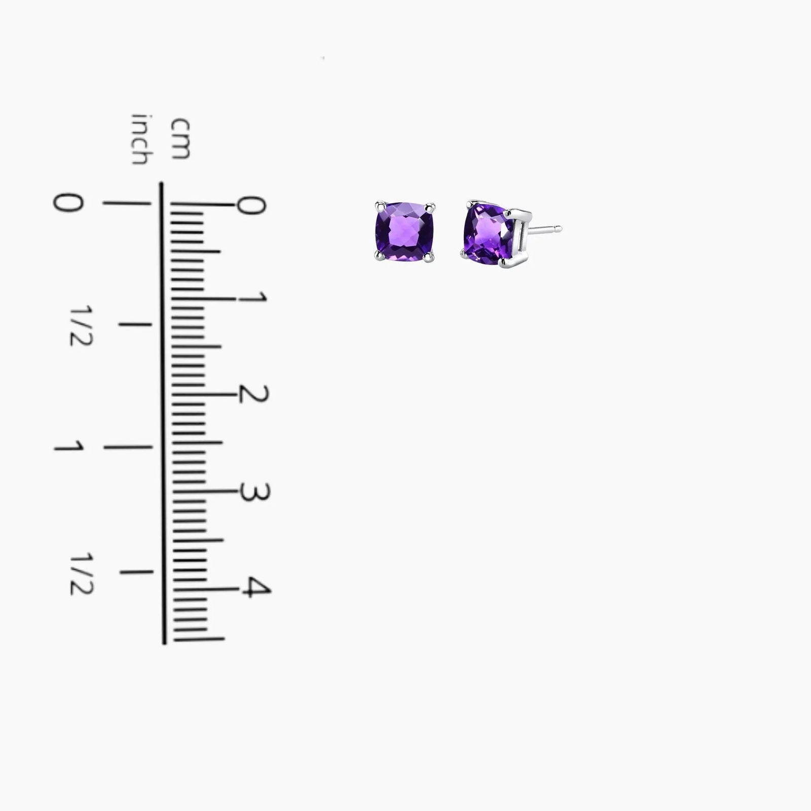 Cushion Cut Stud Earrings in Sterling Silver -  Amethyst - Irosk Australia