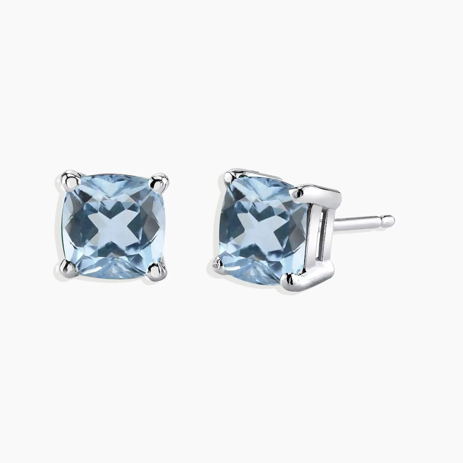 Cushion-cut Aquamarine stud earrings in rhodium-plated 925 Sterling Silver.