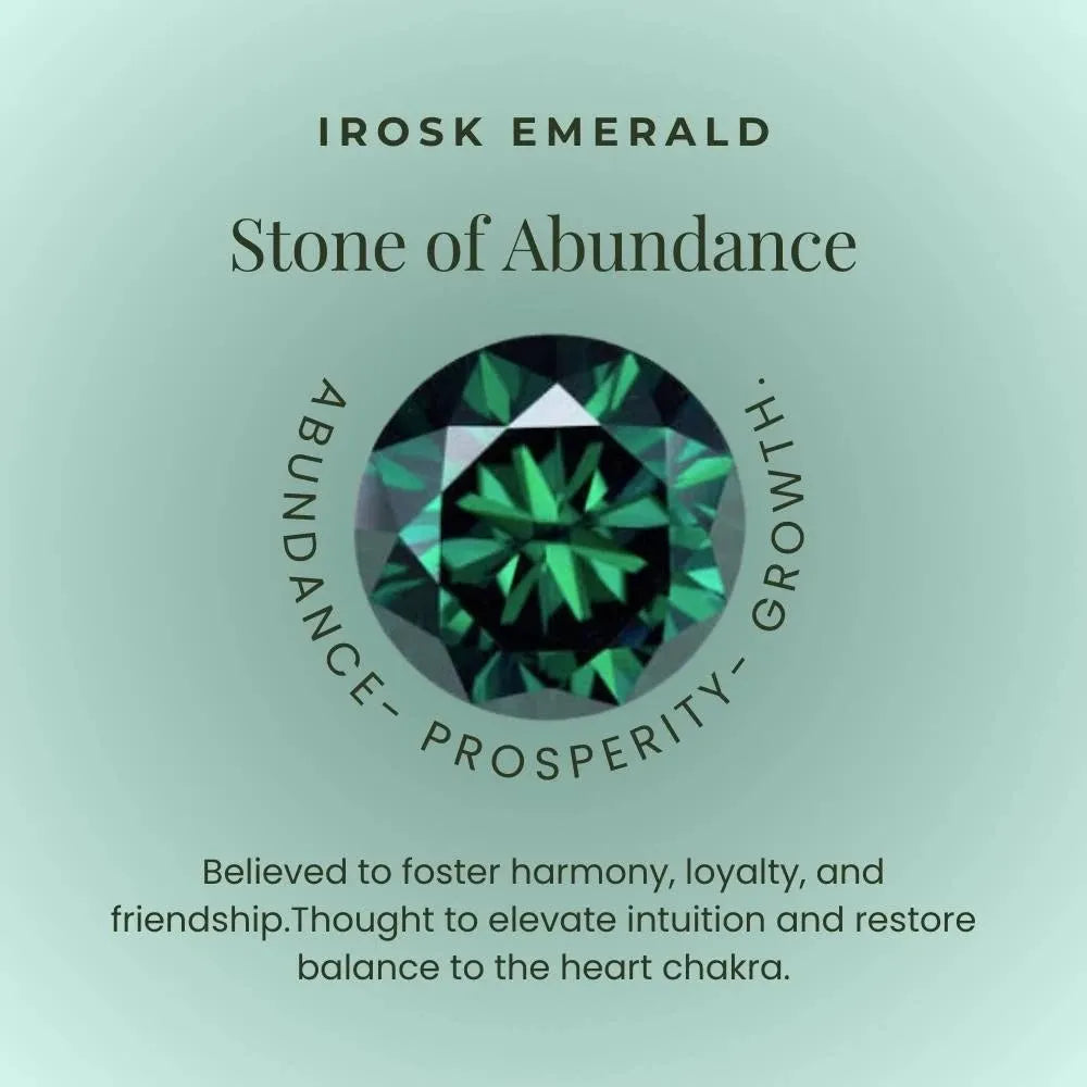 Informational emerald graphic labeled as the ‘Stone of Abundance.’