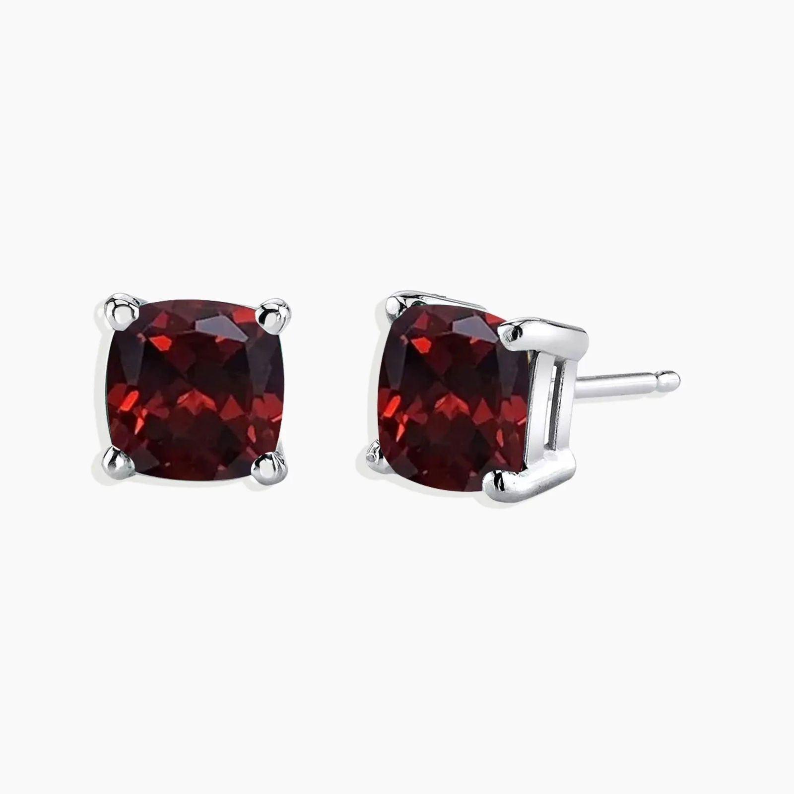 Cushion Cut Stud Earrings in Sterling Silver -  Garnet - Irosk Australia