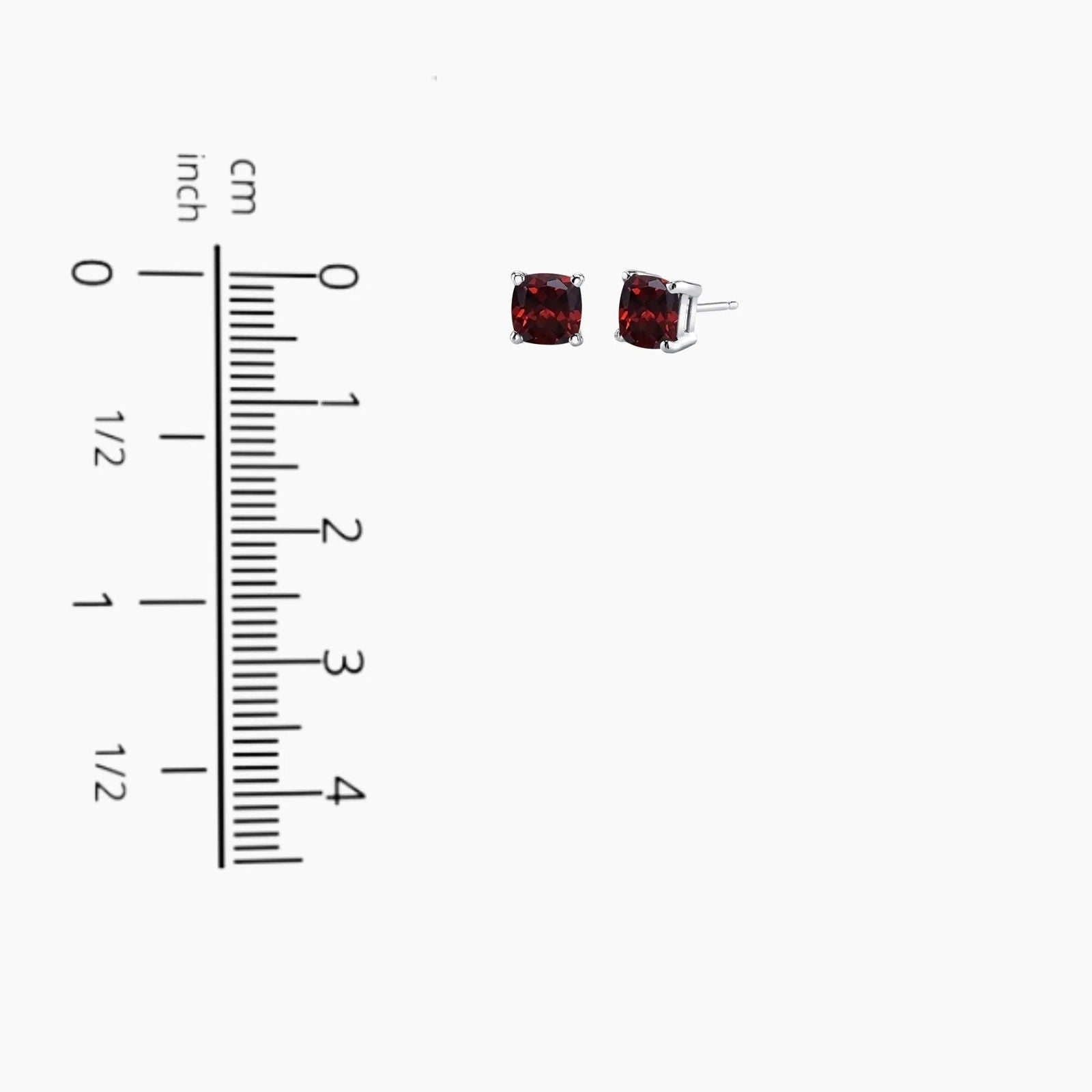 Cushion Cut Stud Earrings in Sterling Silver -  Garnet - Irosk Australia