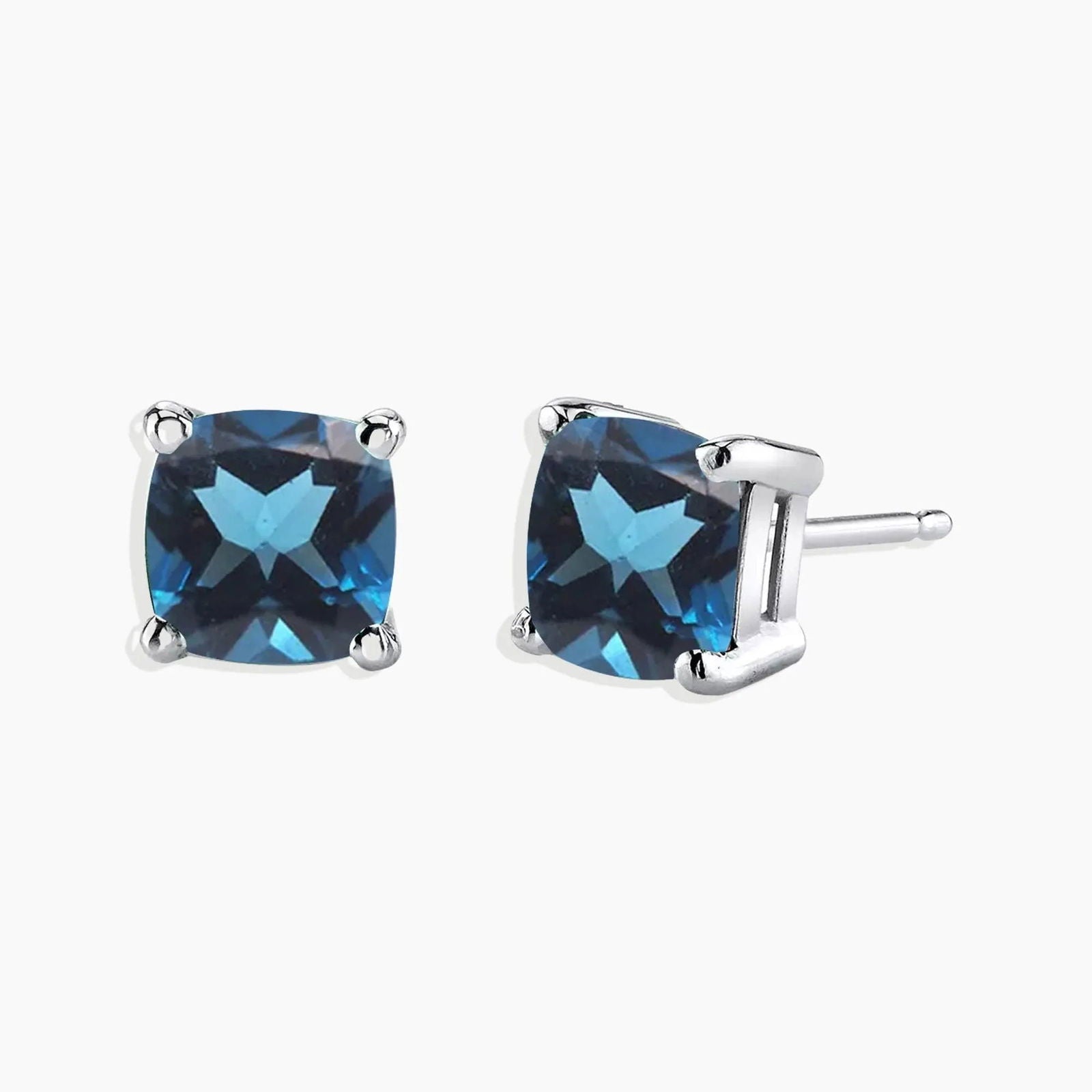 Cushion-Cut London Blue Topaz Stud Earrings in Sterling Silver – Front View