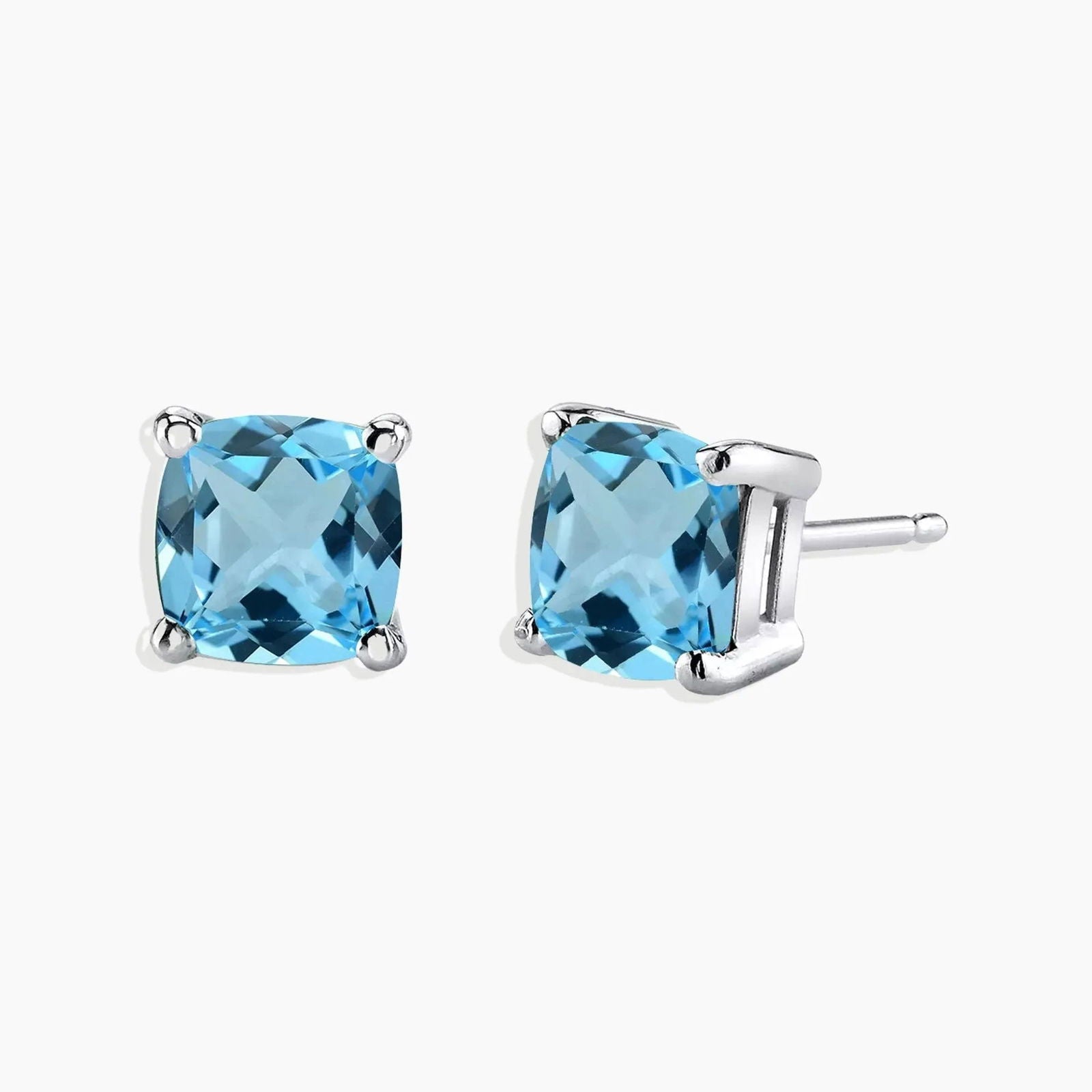 Cushion Cut Swiss Blue Topaz Earrings in 925 Sterling Silver - Front View