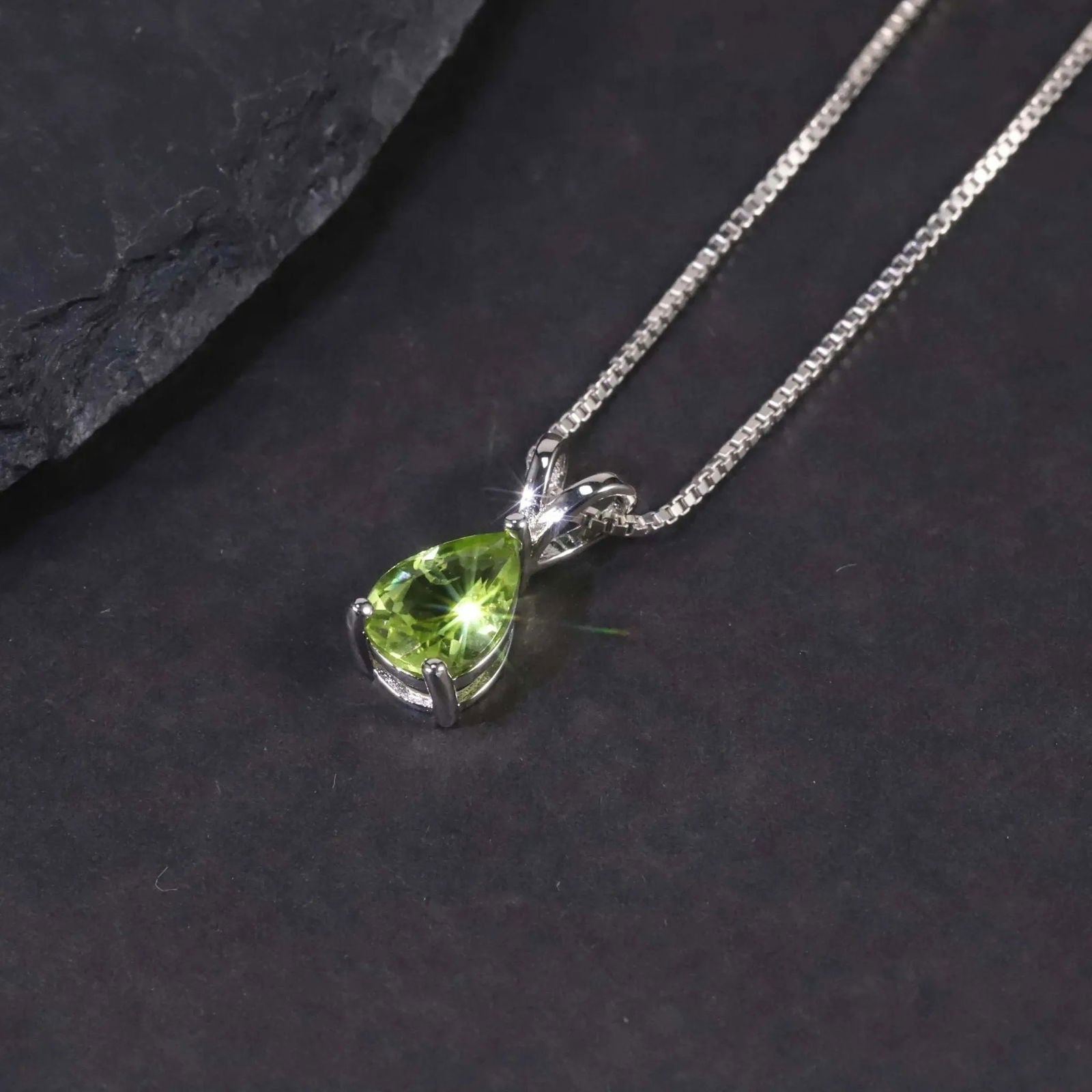 Sterling Silver Peridot Pendant Necklace on Model – Elegant Drop Design