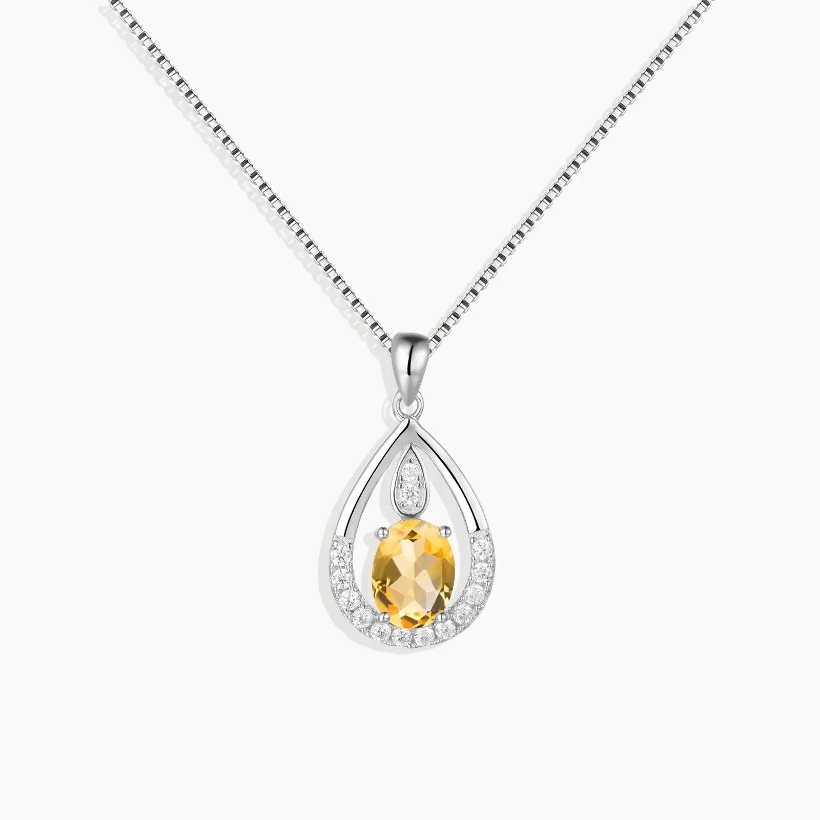 Citrine Teardrop Necklace in Sterling Silver – Pear Shape Pendant