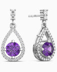 Amethyst Halo Drop Earrings in Sterling Silver – February Birthstone