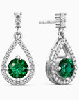 Emerald Halo Drop Earrings in Sterling Silver – May Birthstone