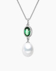 Emerald Kissed Pearl Pendant - with light background