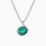 Sterling silver swirl pendant necklace with a round-cut emerald center stone.