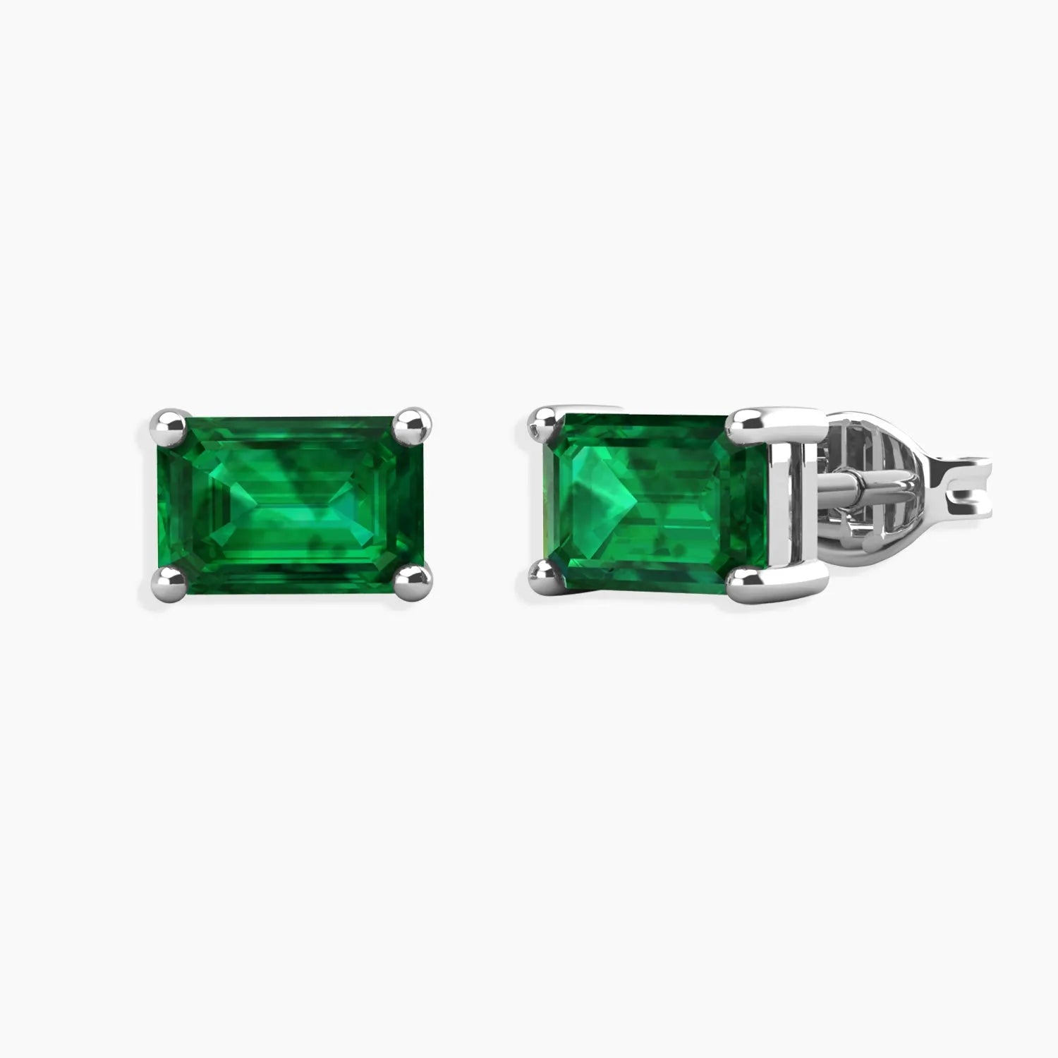 Angled shot highlighting the rectangular emerald-cut stones and sterling silver backs.