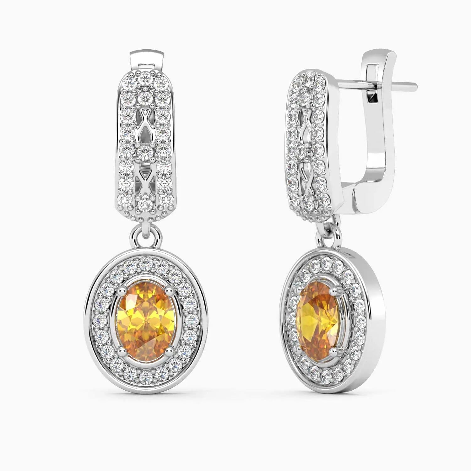 Oval Citrine Drop Earrings in Sterling Silver – November Birthstone