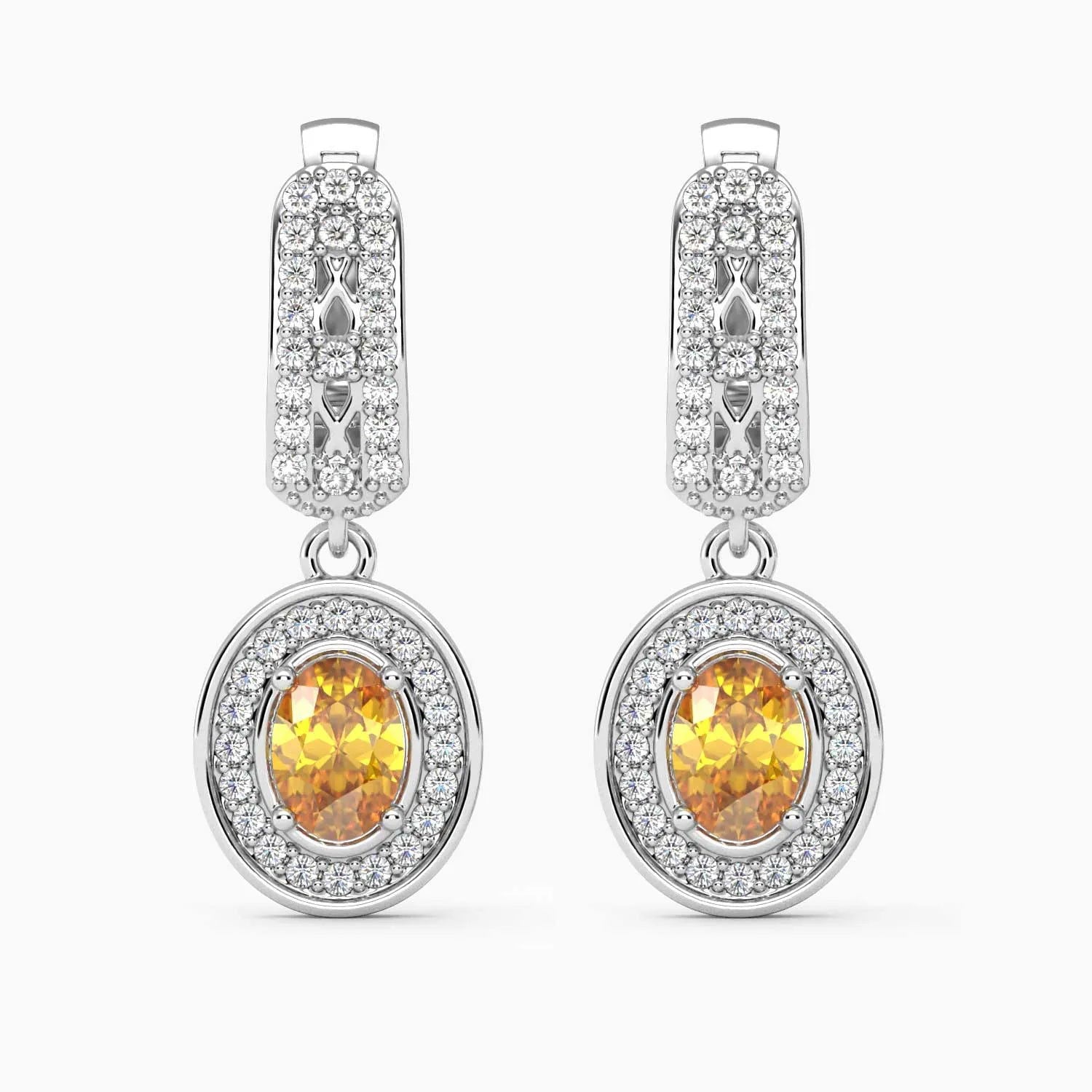 front view of oval citrine earrings