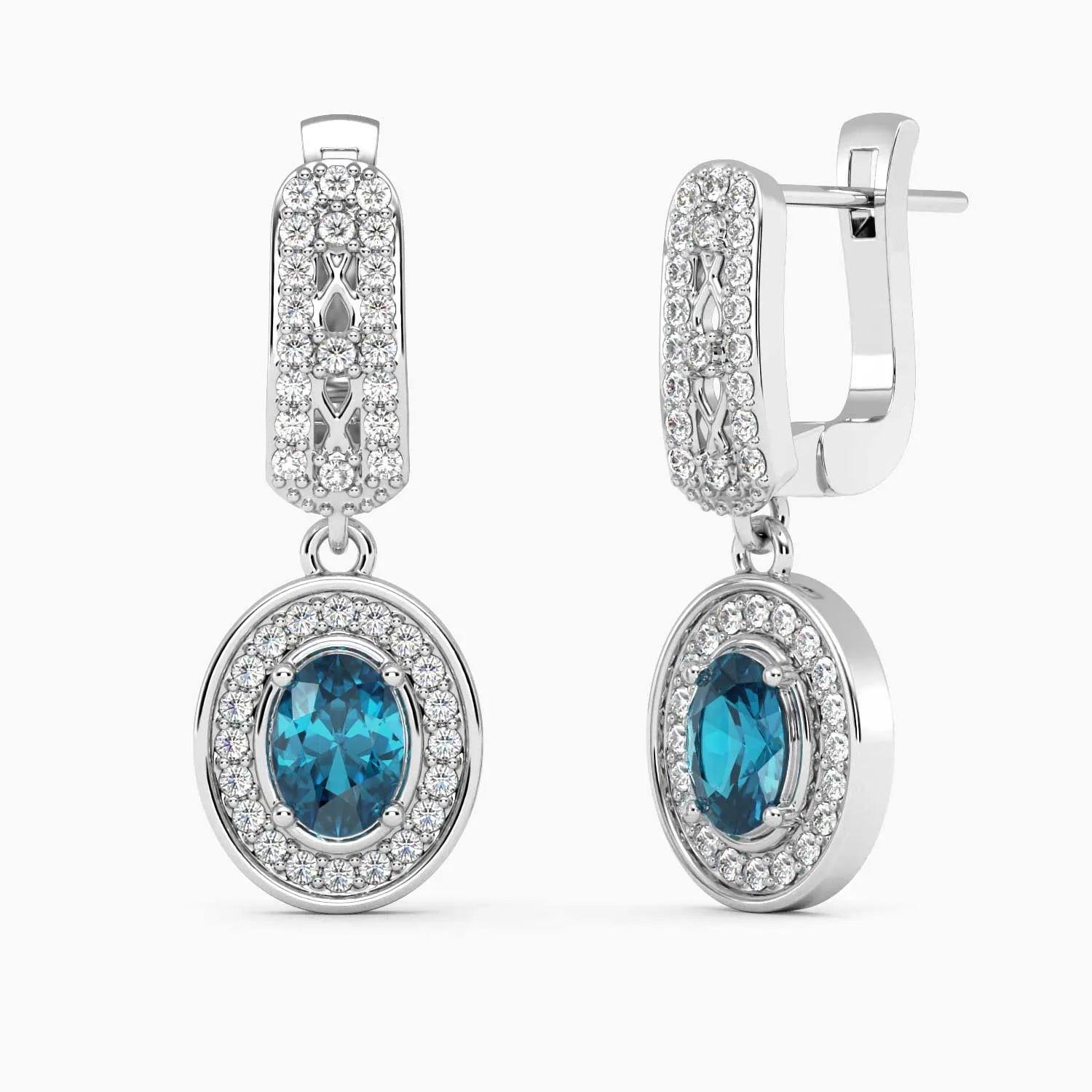 Exquisite Design: Designer Oval London Blue Topaz Drop Earrings - Irosk Australia