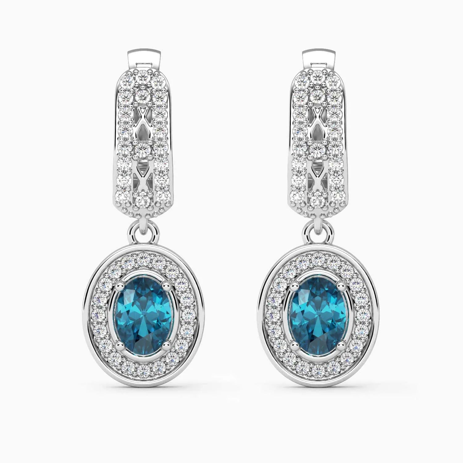 Exquisite Design: Designer Oval London Blue Topaz Drop Earrings - Irosk Australia