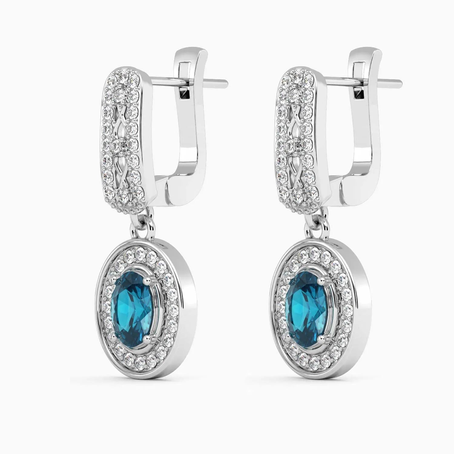 Exquisite Design: Designer Oval London Blue Topaz Drop Earrings - Irosk Australia