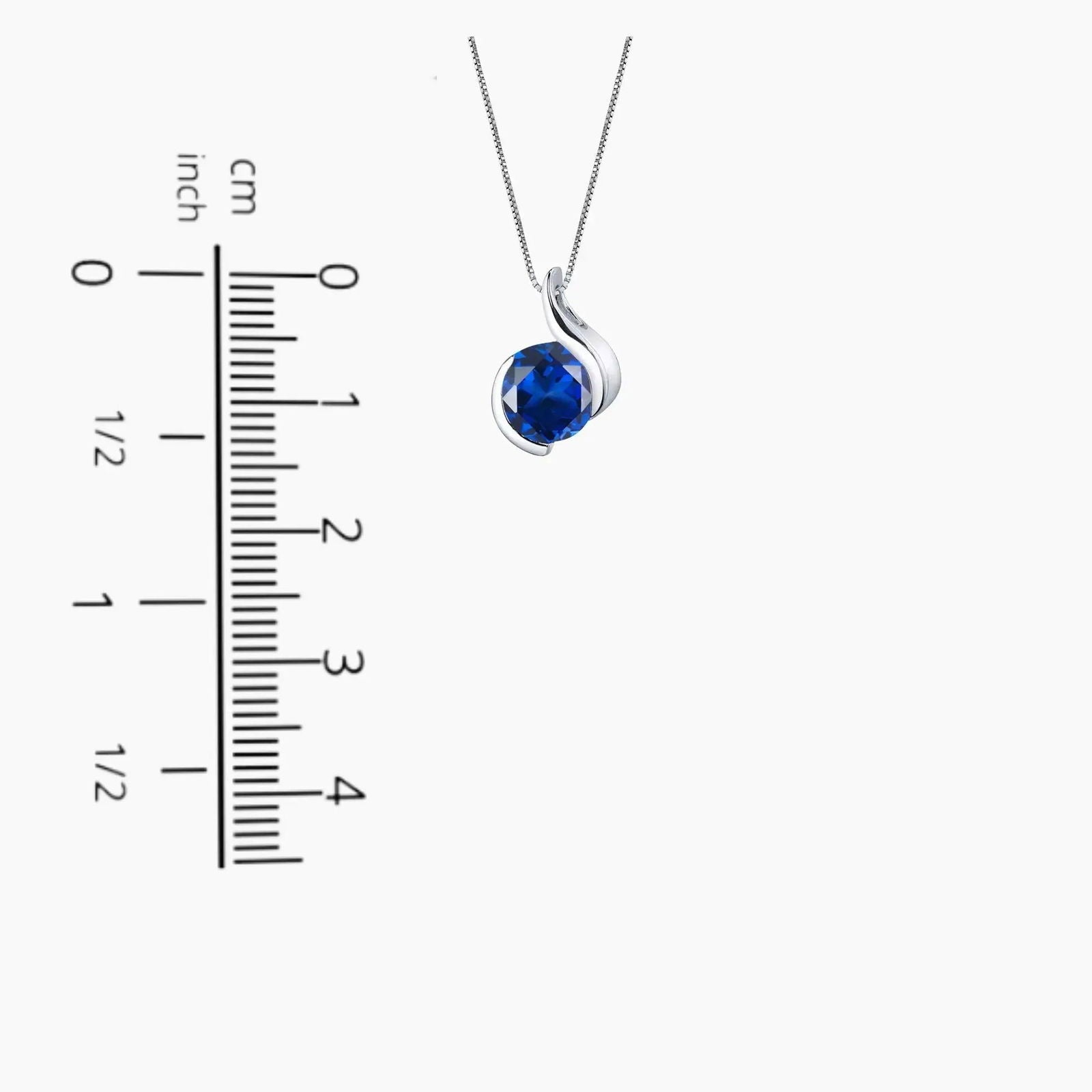 Detailed View of Semi Bezel Set Sapphire Necklace with Rhodium-Plated Silver Setting and 8 mm Sapphire