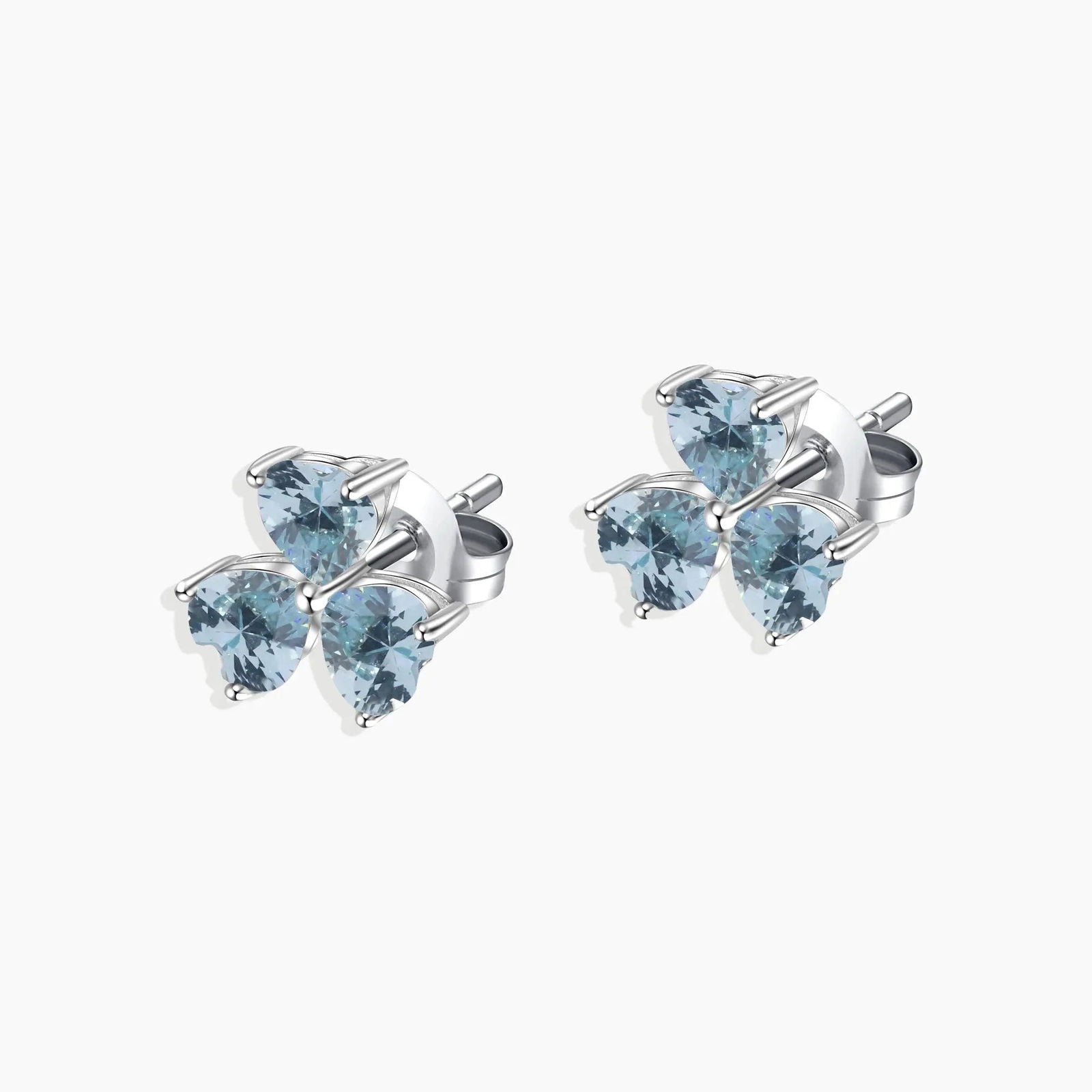 trio heart aquamarine studs