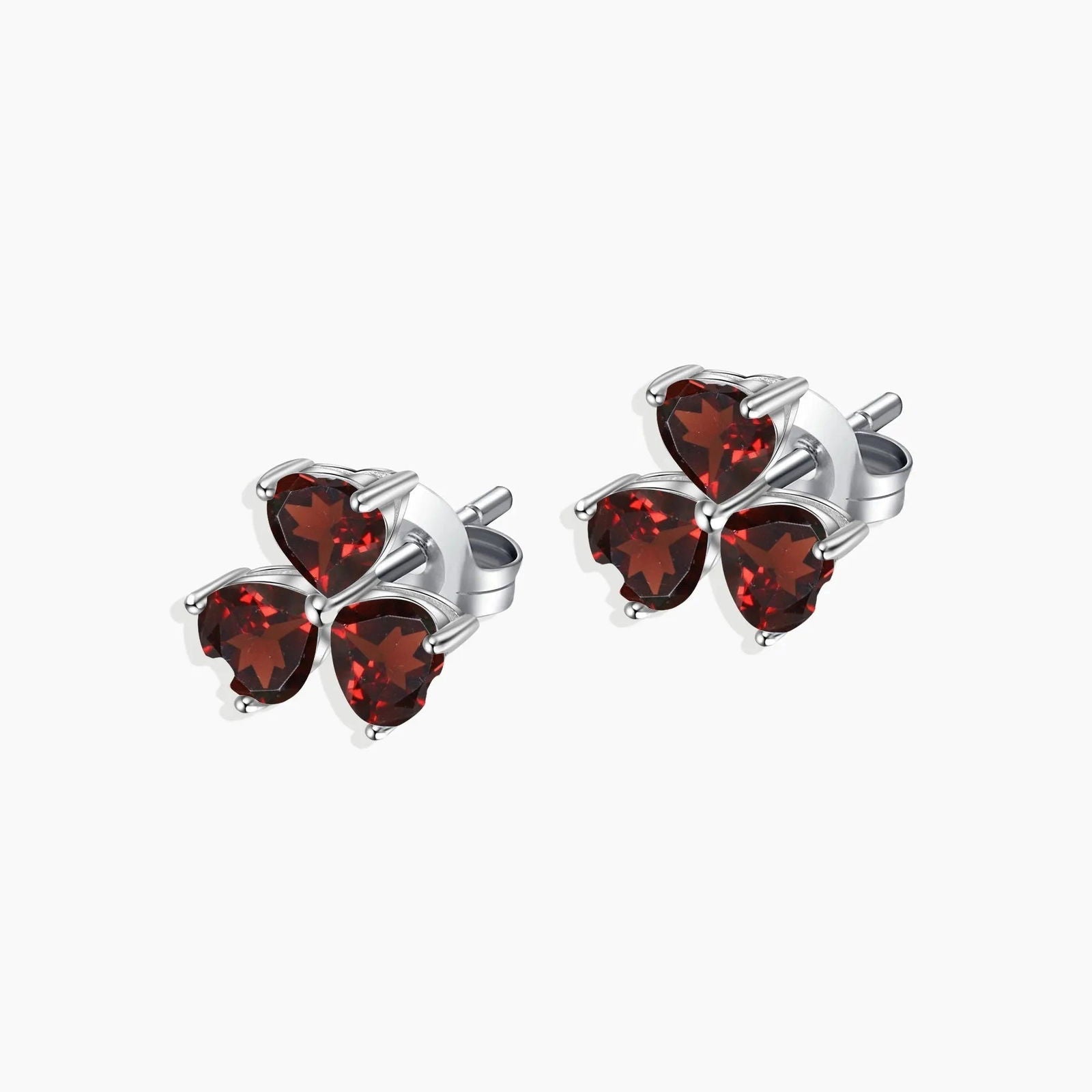 Flower Shape Stud Earrings in Sterling Silver -  Garnet - Irosk Australia