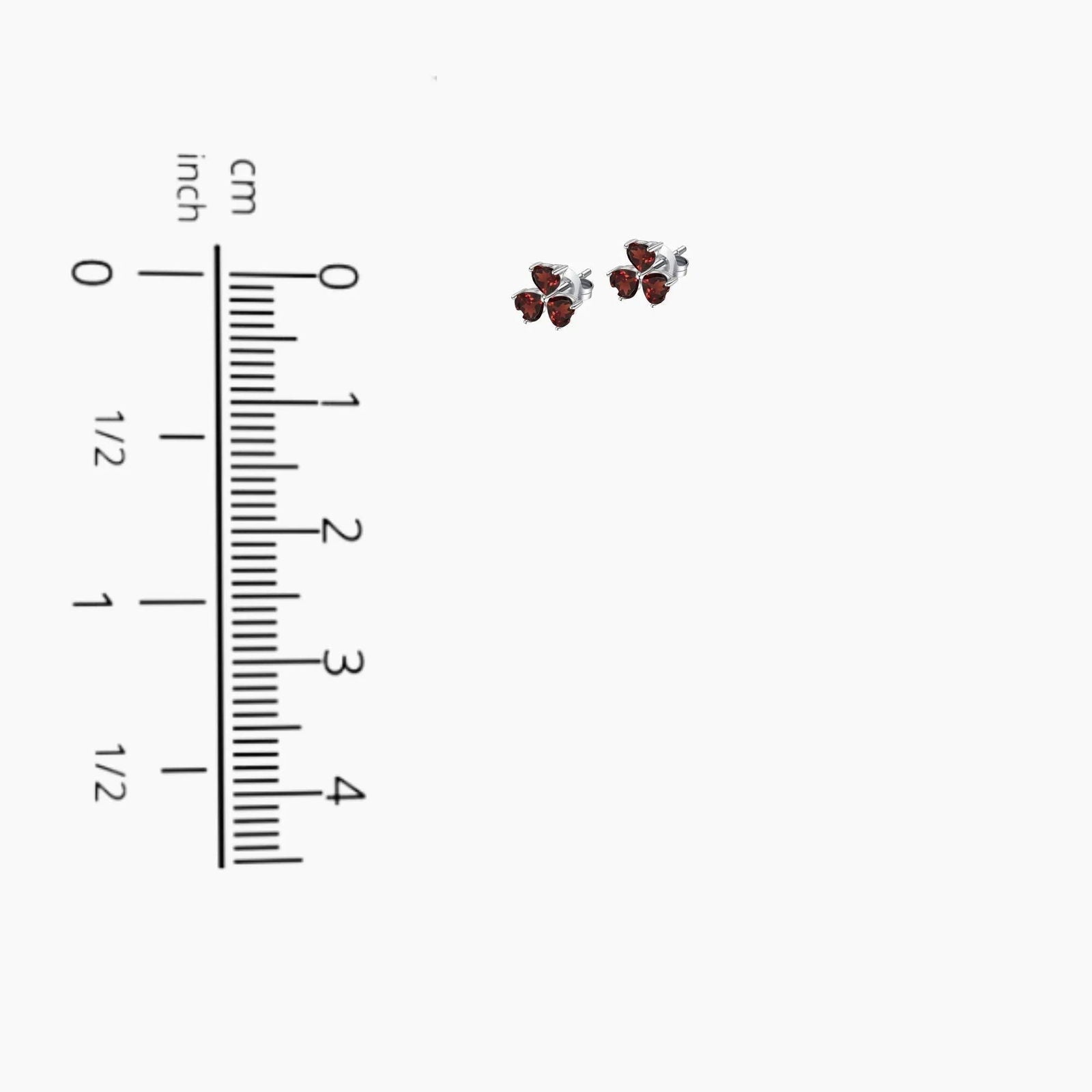 Flower Shape Stud Earrings in Sterling Silver -  Garnet - Irosk Australia