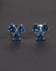 Flower Shape Stud Earrings in Sterling Silver -  London Blue Topaz - Irosk Australia