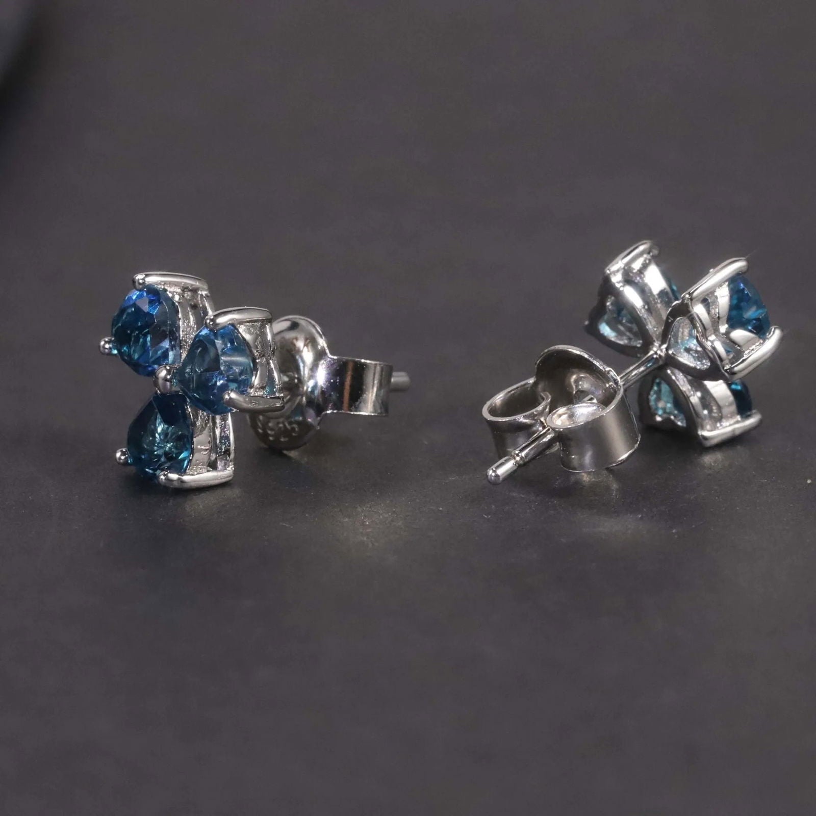 Flower Shape Stud Earrings in Sterling Silver -  London Blue Topaz - Irosk Australia