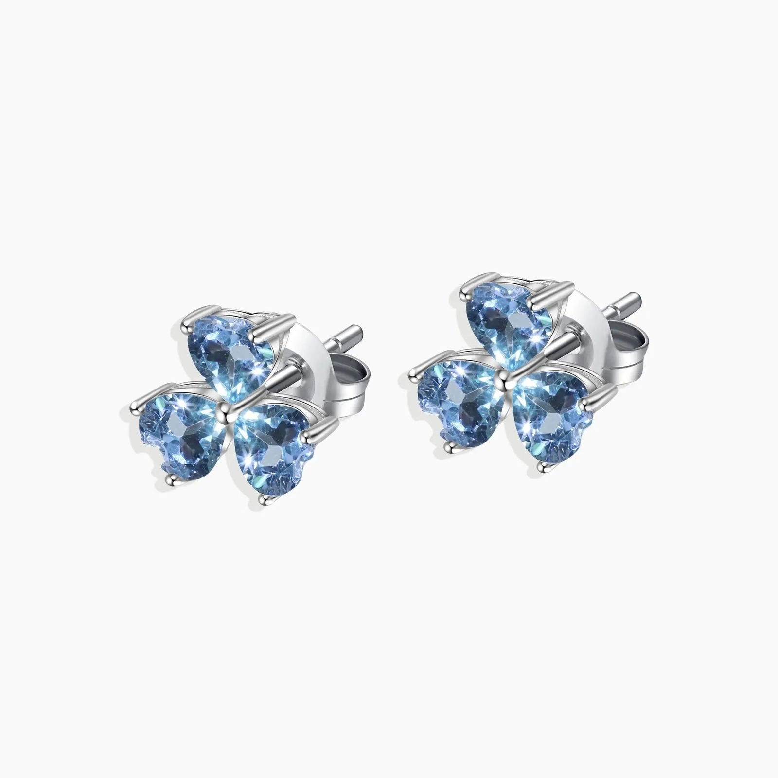 Flower Shape Stud Earrings in Sterling Silver -  Swiss Blue Topaz - Irosk Australia