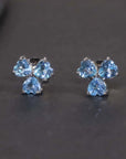 Flower Shape Stud Earrings in Sterling Silver -  Swiss Blue Topaz - Irosk Australia