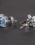 Flower Shape Stud Earrings in Sterling Silver -  Swiss Blue Topaz - Irosk Australia