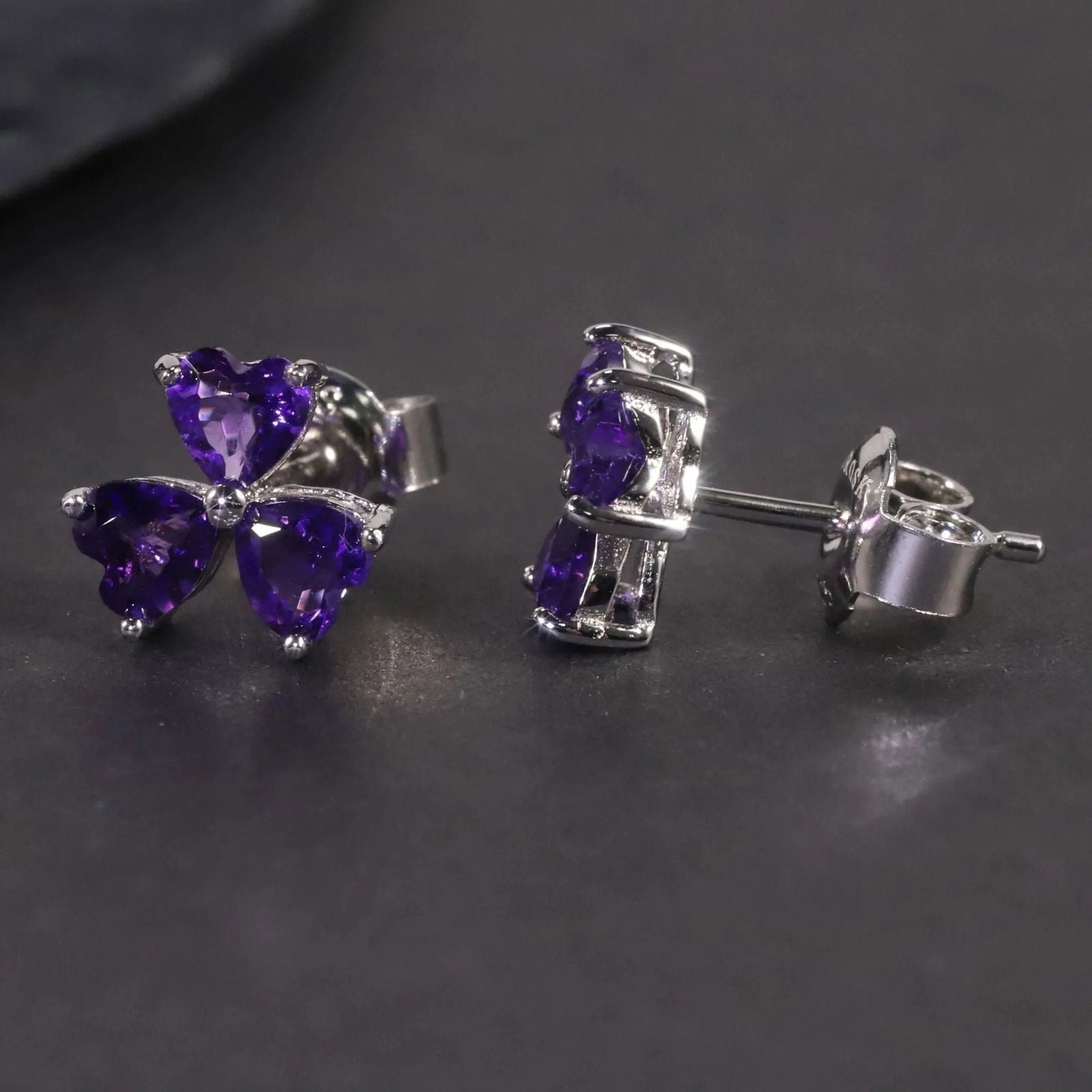 Flower Studs Earrings in Sterling Silver -  Amethyst - Irosk Australia