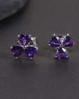 Flower Studs Earrings in Sterling Silver -  Amethyst - Irosk Australia