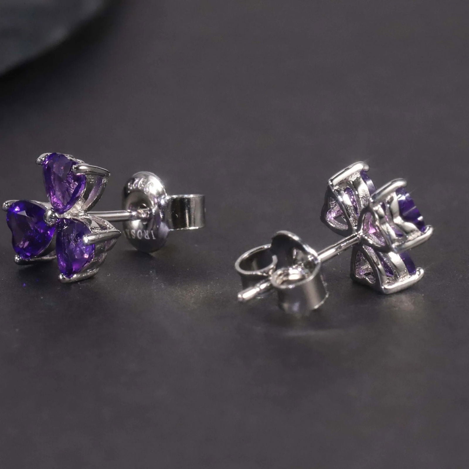 Flower Studs Earrings in Sterling Silver -  Amethyst - Irosk Australia