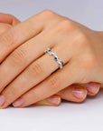 Sterling silver galaxy sapphire ring with white zirconia accents
