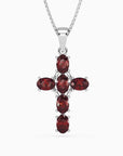 Garnet Cross Pendant Necklace in 925 Sterling Silver - Irosk Australia ® - Irosk Australia
