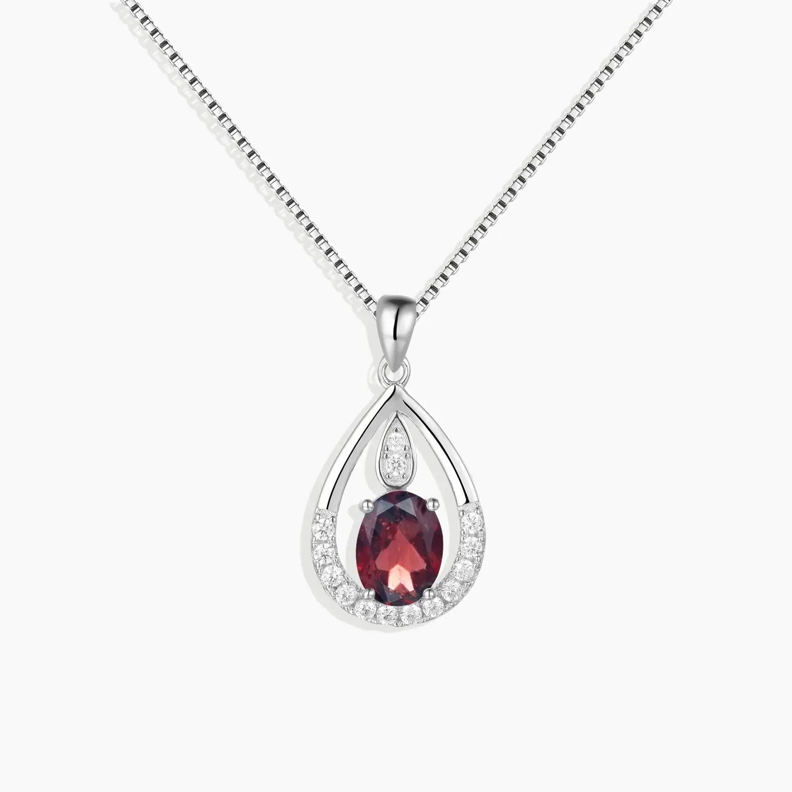 Garnet Drop Pendant Necklace in Sterling Silver - Irosk Australia