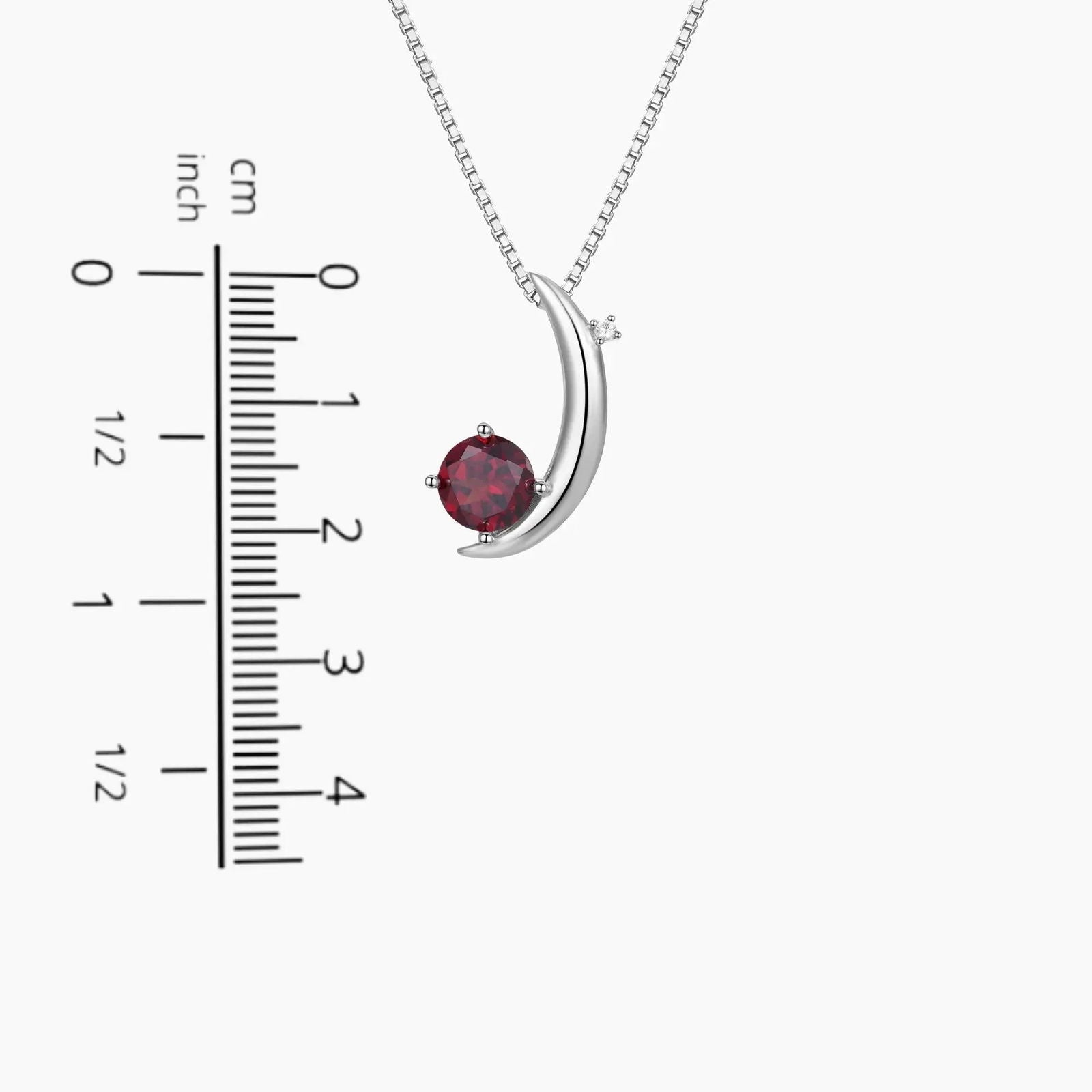 Garnet Half Moon Pendant Necklace in Sterling Silver - Irosk Australia