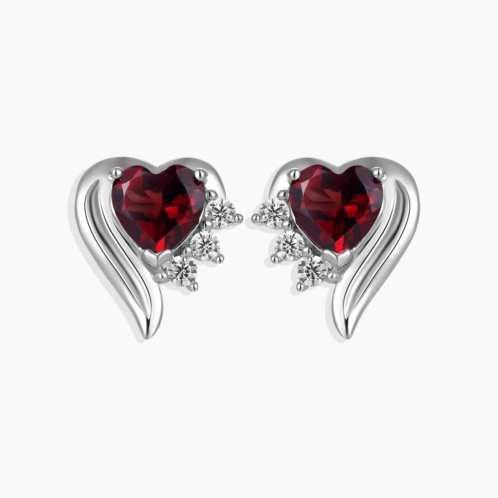 Garnet Heart Shape Stud Earrings in Sterling Silver - Irosk Australia