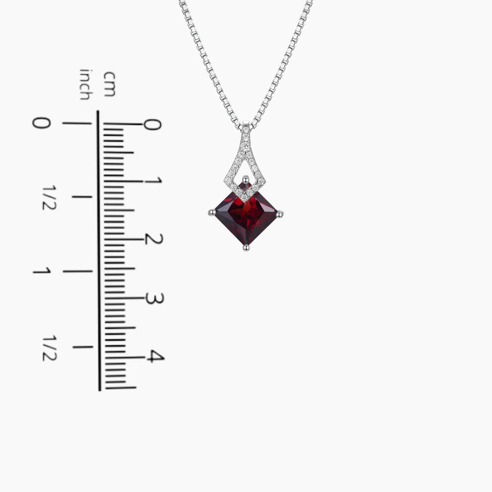 Garnet Princess cut Pendant Necklace in Sterling Silver - Irosk Australia