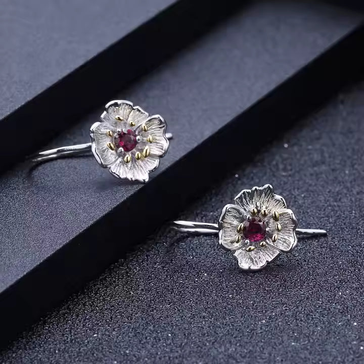 Rhodolite Blossom Earrings - Sterling Silver - Irosk